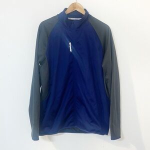 Reebok men’s color block navy blue and gray full zip jacket FLAWED
